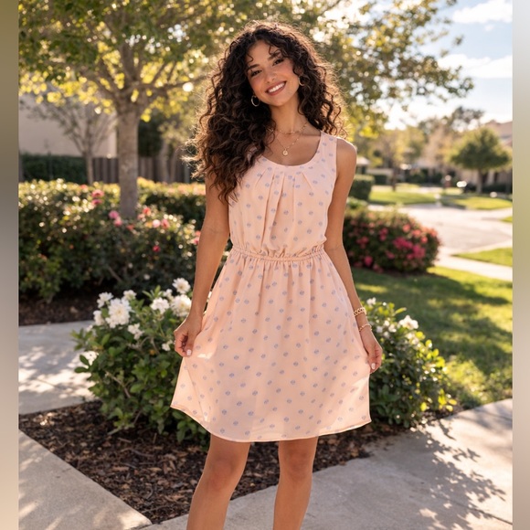 Elle Dresses & Skirts - Elle Peach and Blue Midi Dress.  No Belt